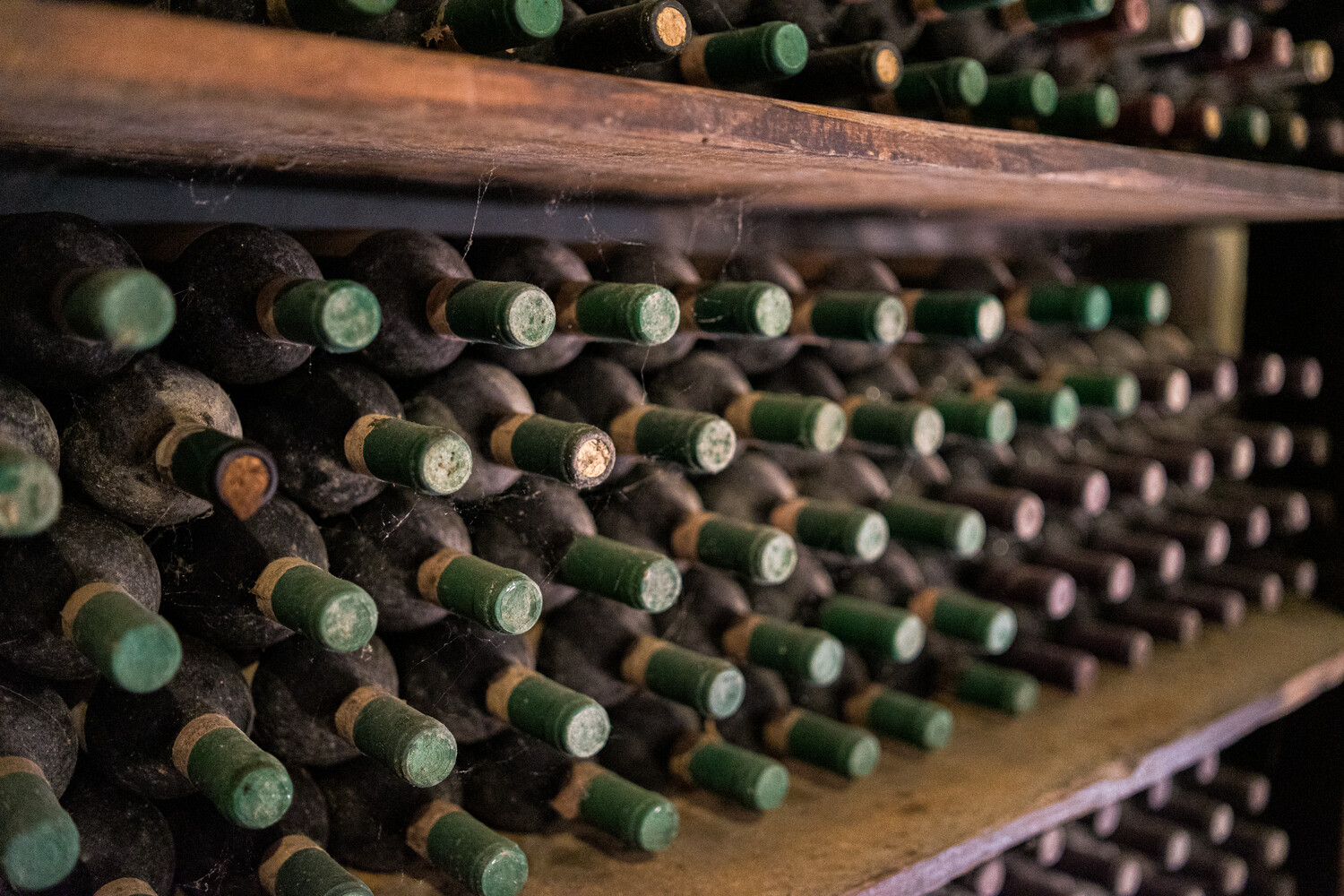 Stock ancien de bouteilles de vins.
