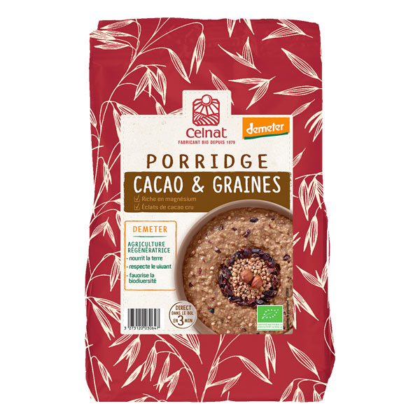 Porridge cacao et graines Celnat - certifié Demeter.