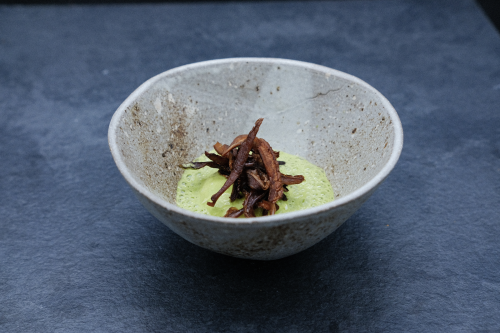 Œuf poché aux pleurotes et aux herbes fraîches de Thierry Schwartz